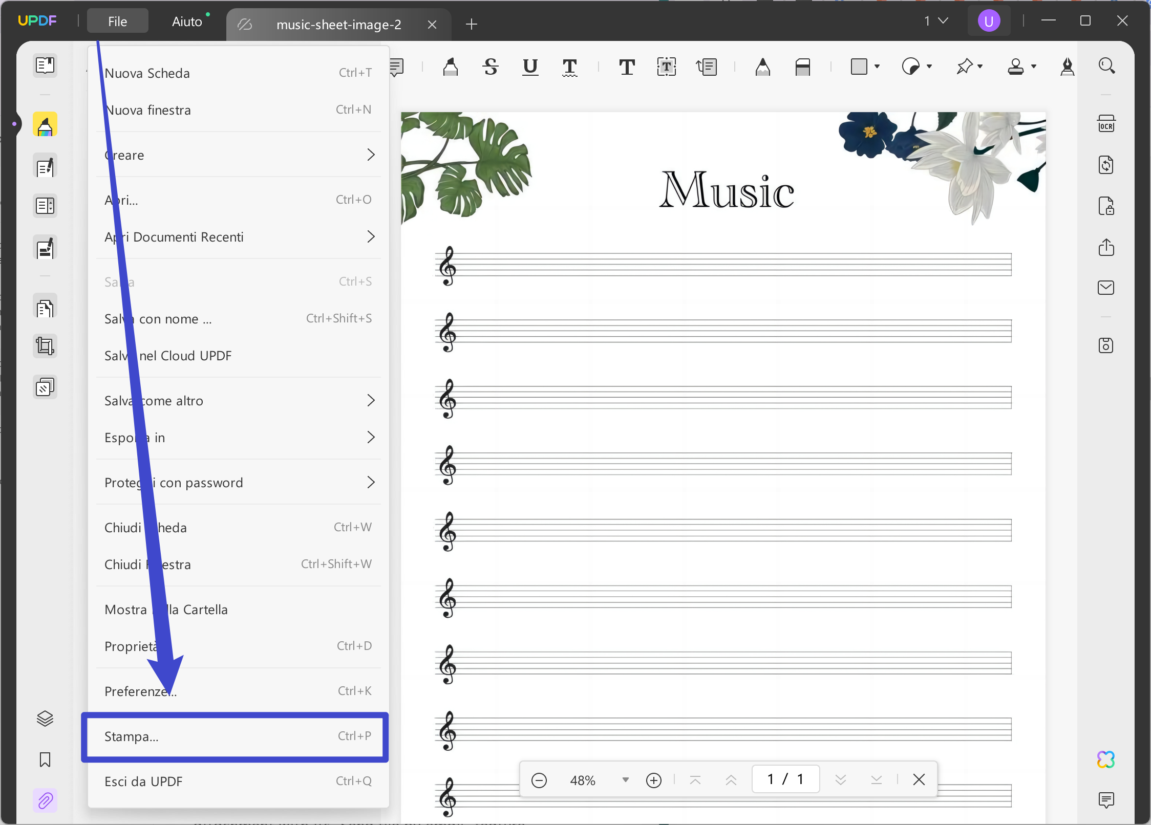 stampare o condividere i modelli PDF di spartiti musicali vuoti