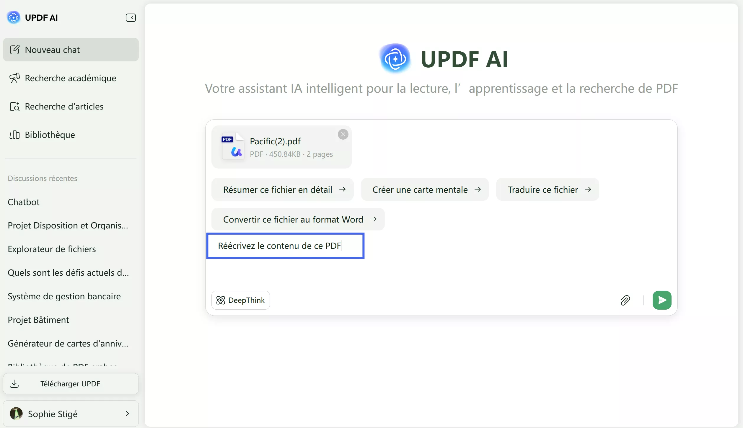 Réécriture avec l'IA UPDF en ligne