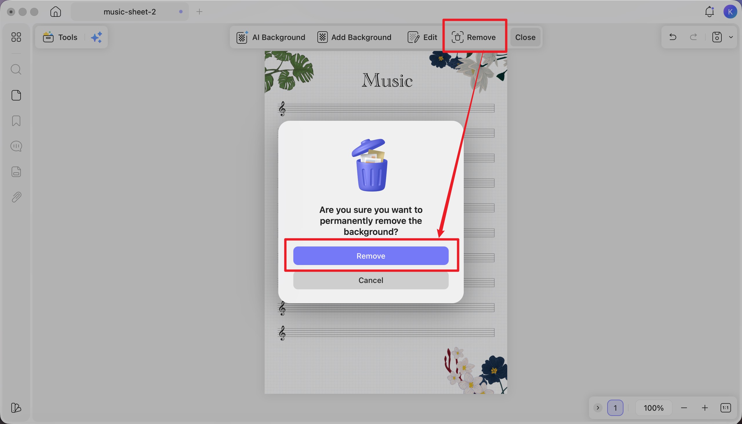 remove pdf background before printing updf