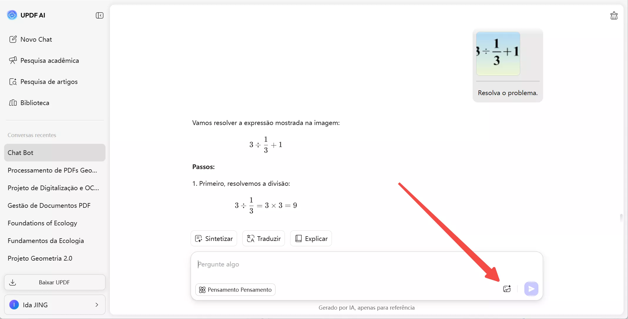 carregue um problema de matemática