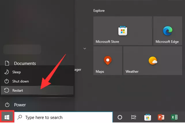 click restart in the start menu