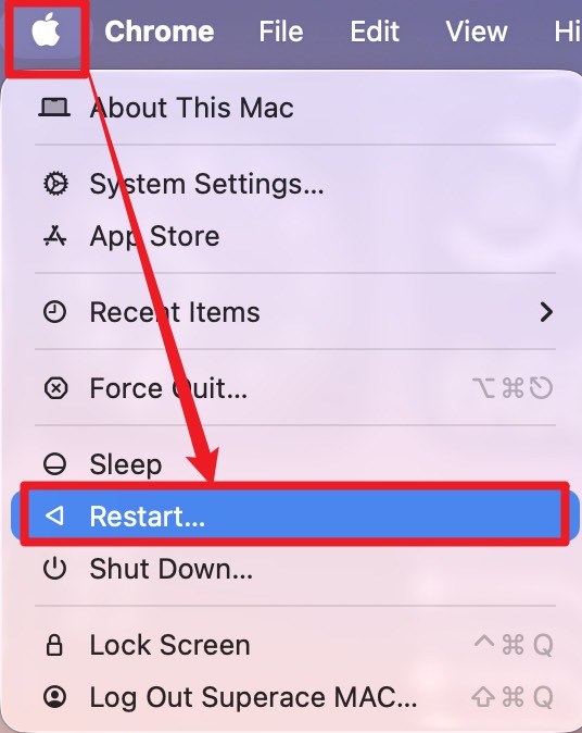 restart mac by clicking the apple icon