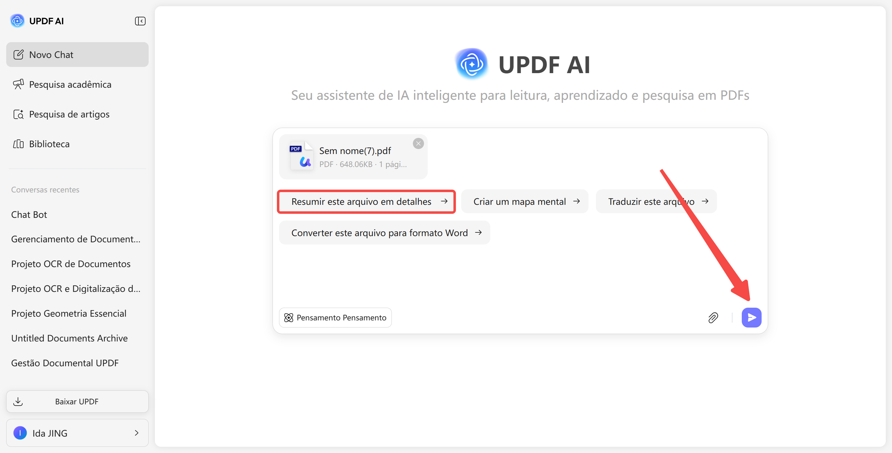 resumir pdfs com updf ai