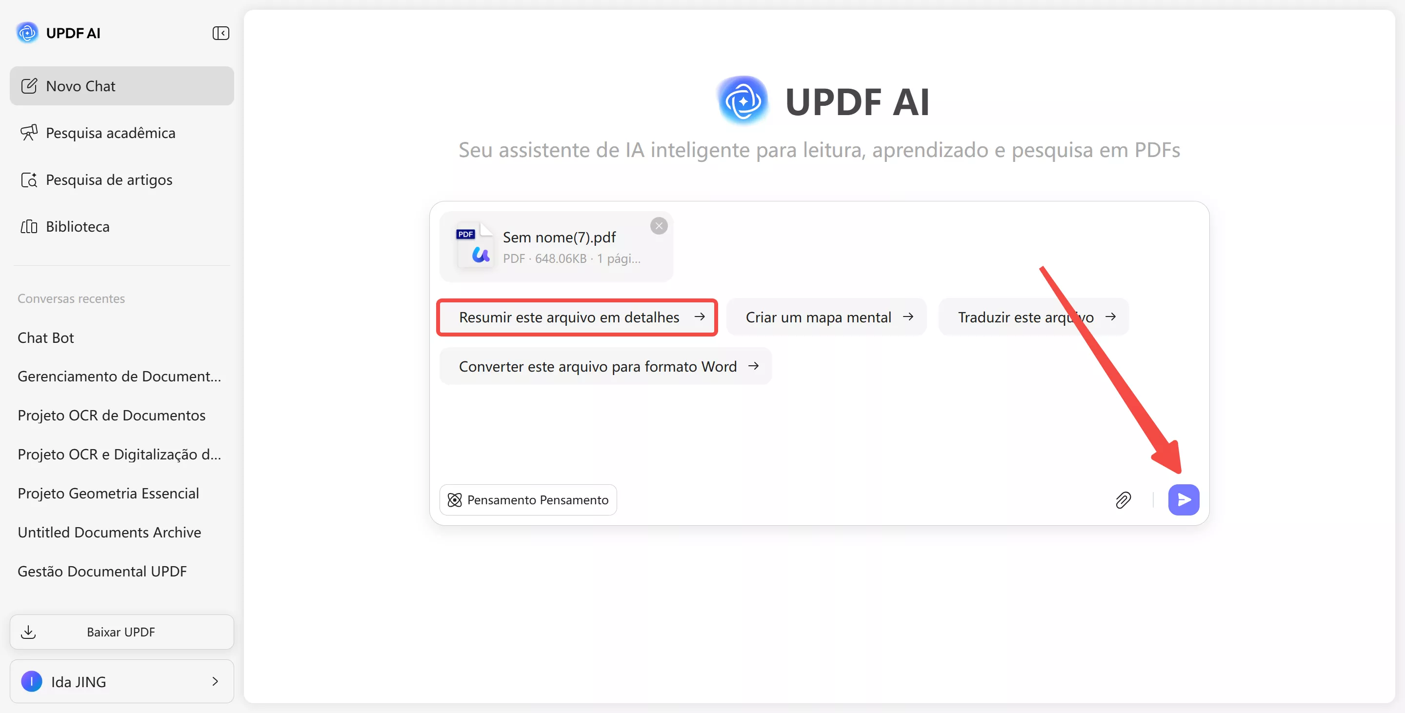 resumir pdfs com updf ai