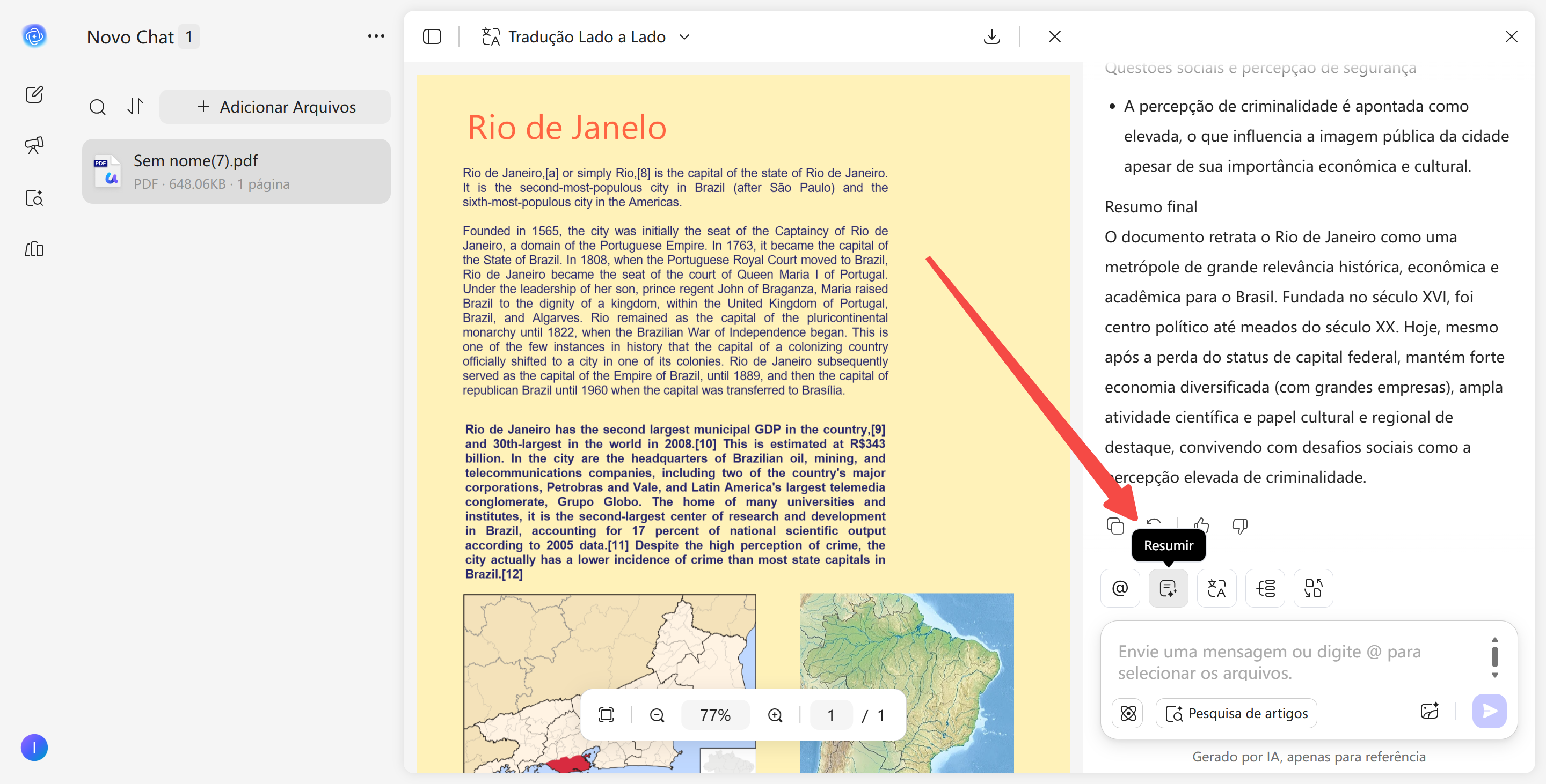 clique resumir na web ai do updf