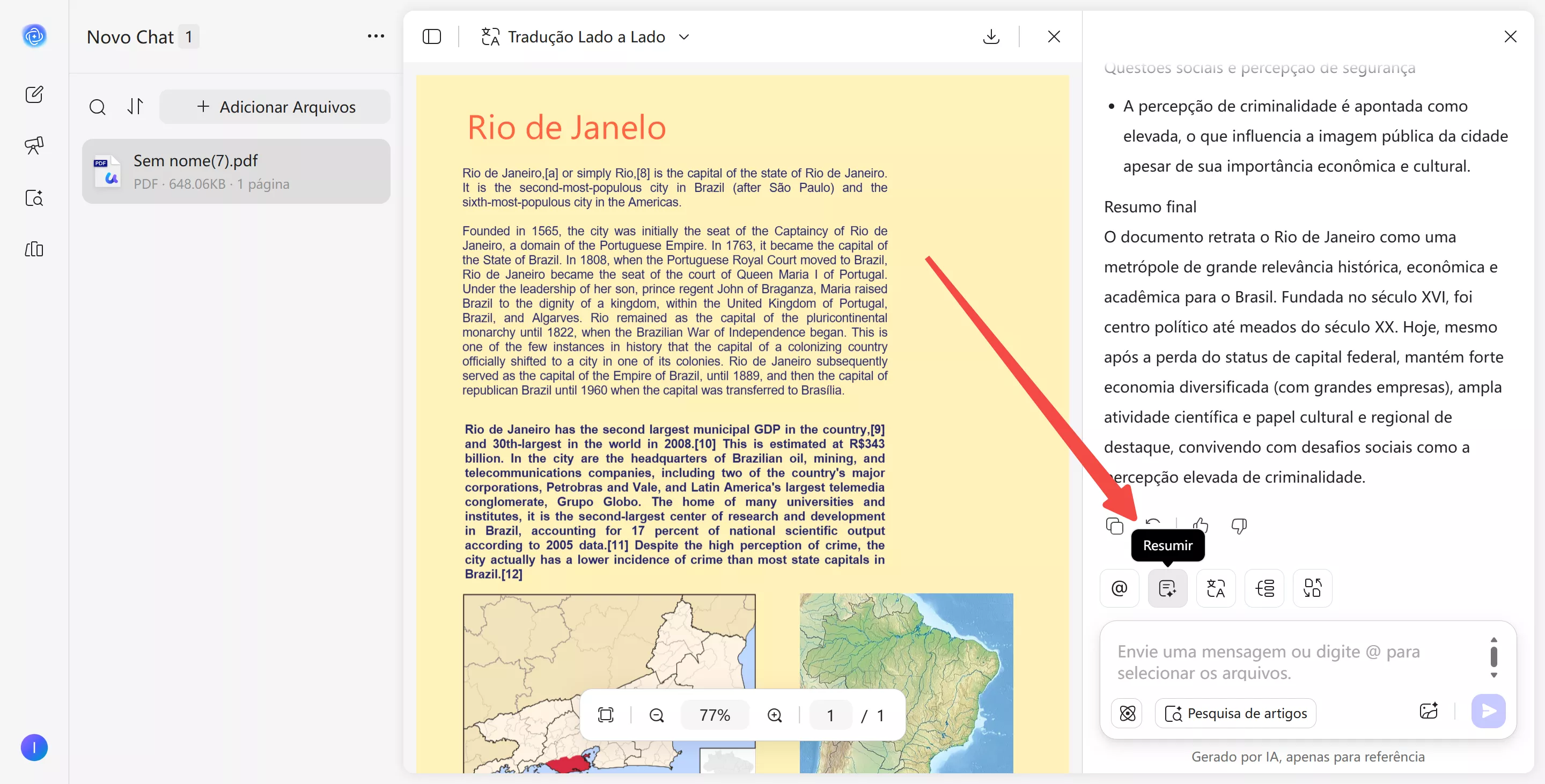 clique resumir na web ai do updf