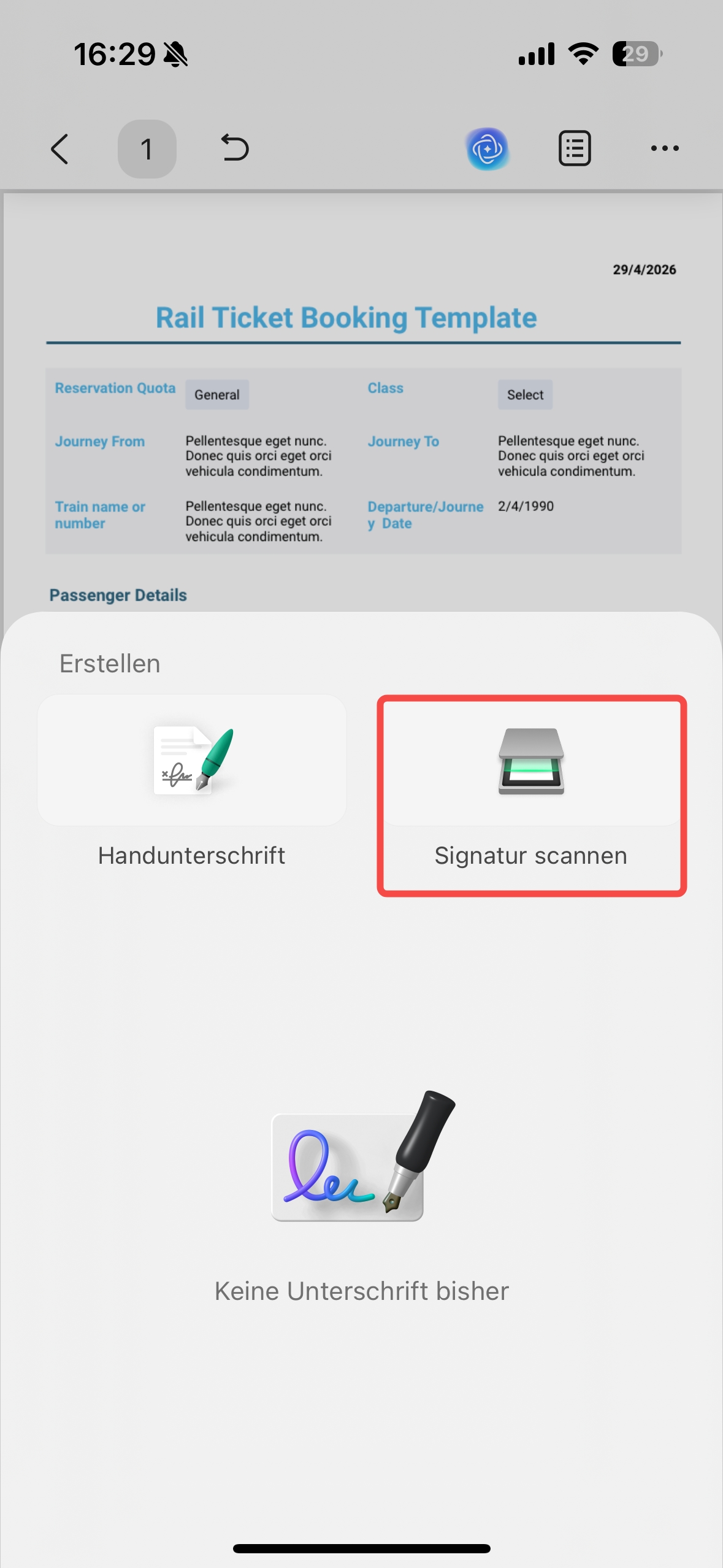 Unterschrift scannen