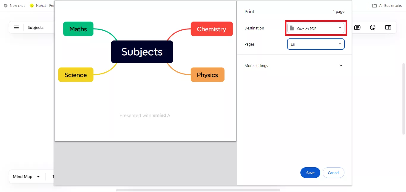 sélectionner la destination comme enregistrer au format PDF