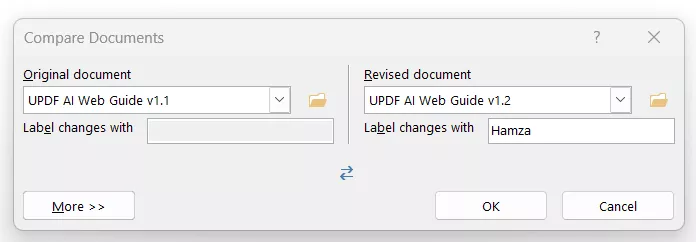 select the original and revised documents enter name