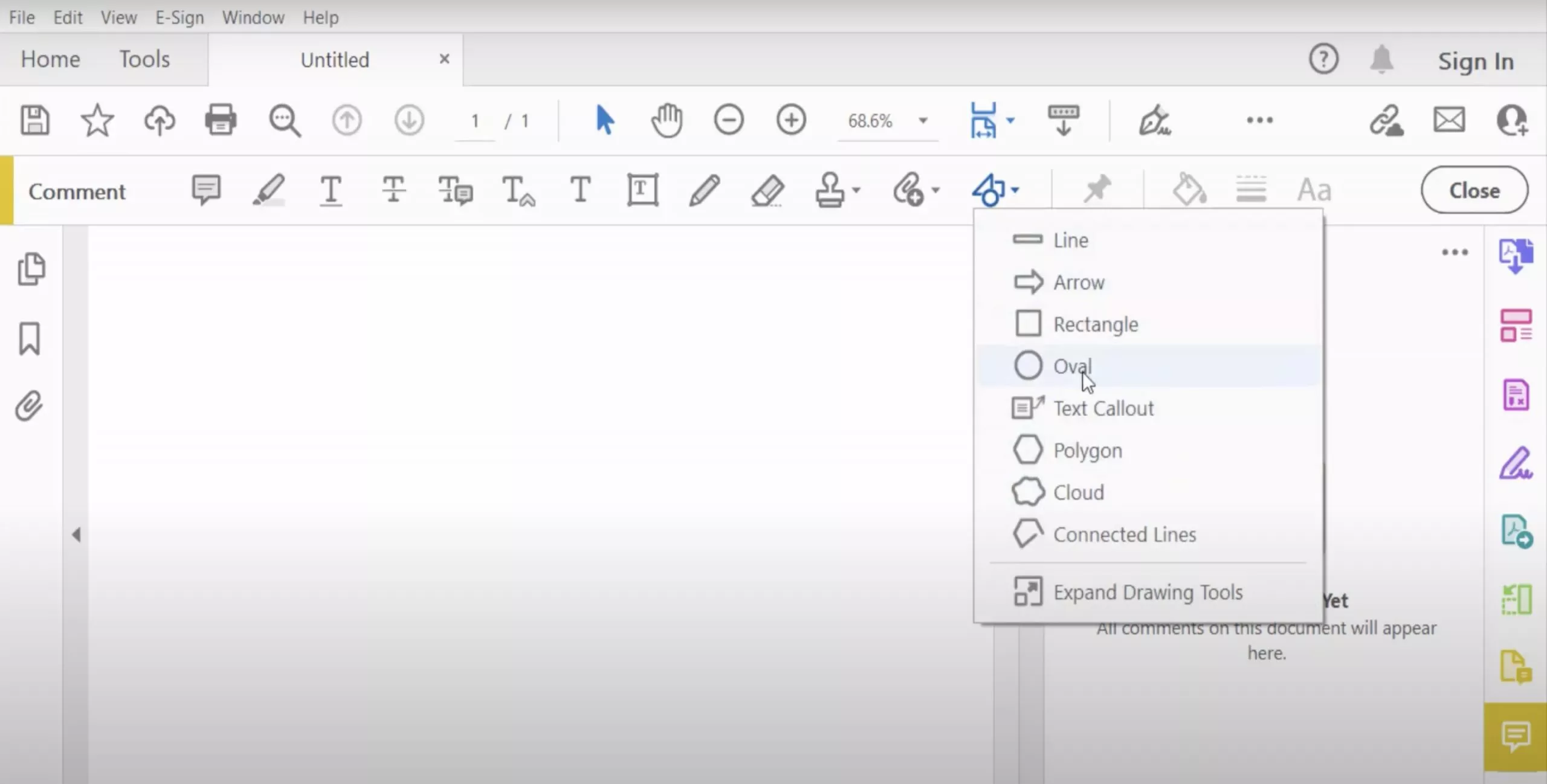 click shapes in the adobe acrobat to add