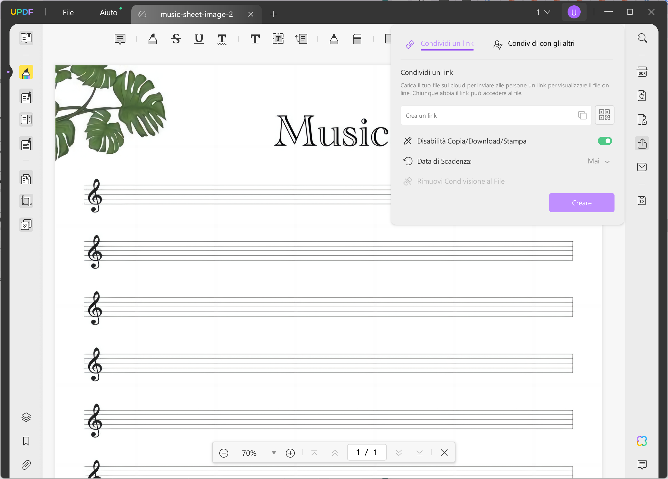 Condividere il modello PDF di spartito musicale vuoto