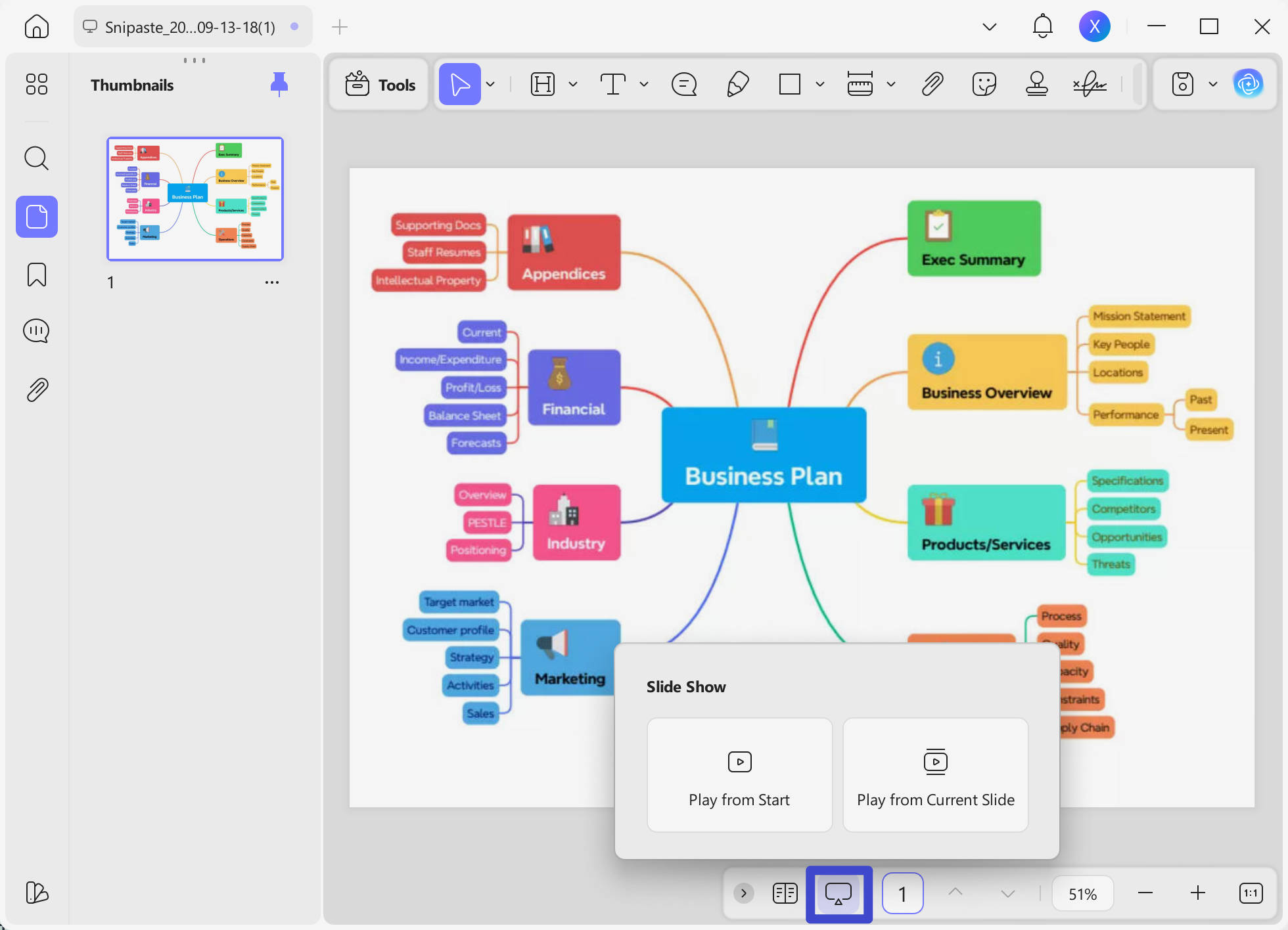 present the pdf mind map in a slideshow with updf