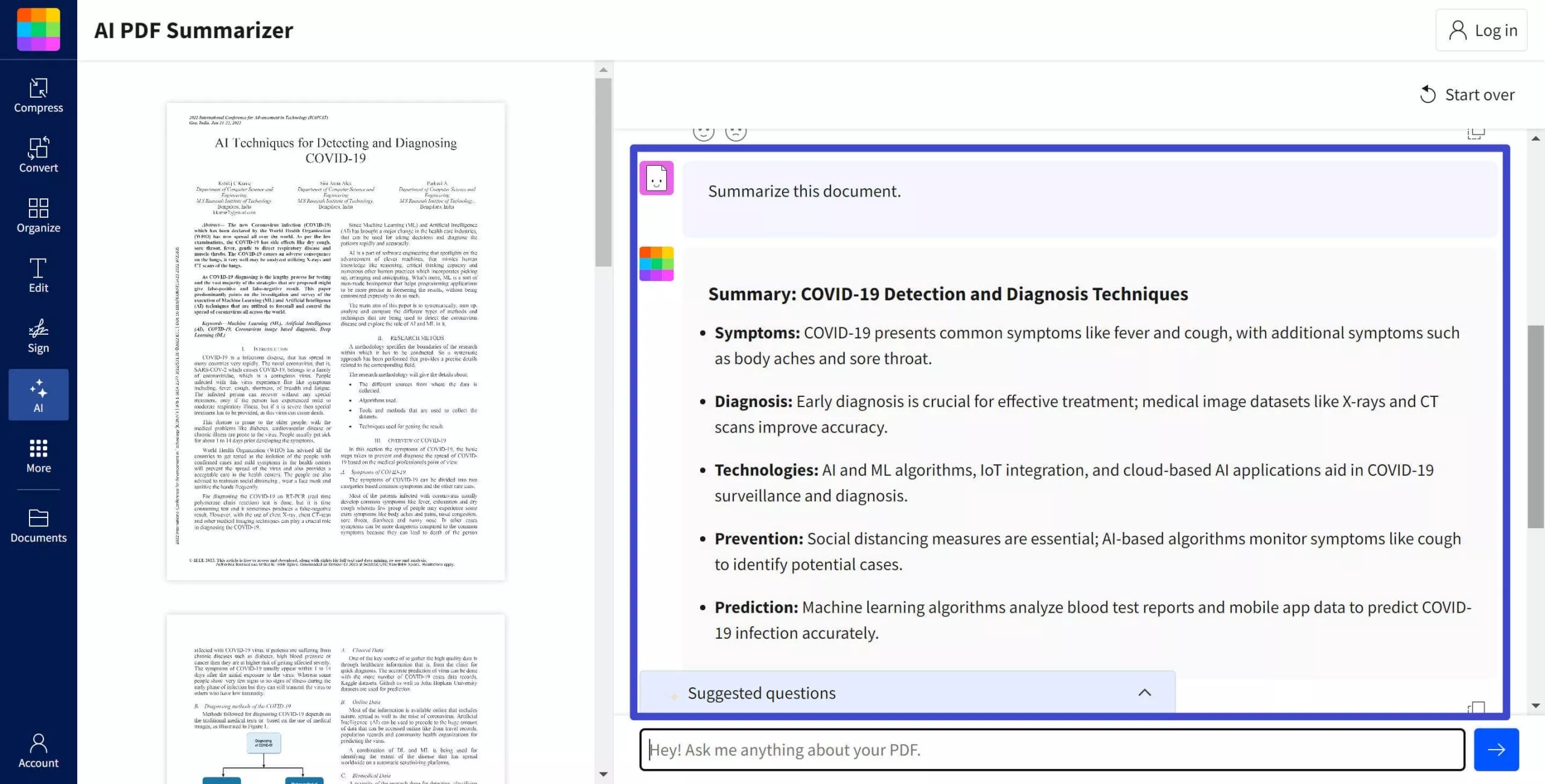 summarize PDF using Smallpdf