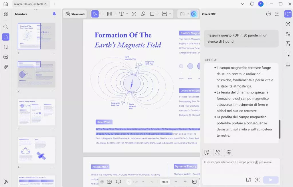 Riassumi l'intero PDF da Chatbot