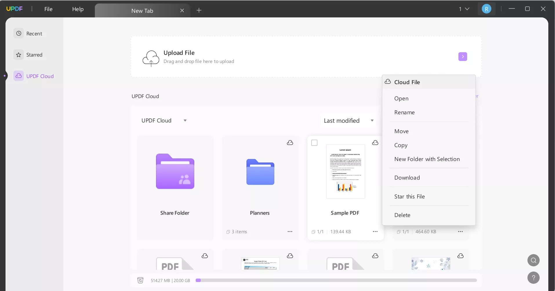 click on the three dots to organize pdf on updf cloud