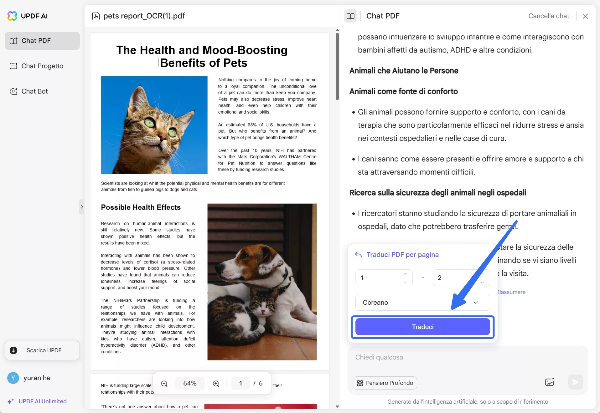 tradurre pdf per pagina
