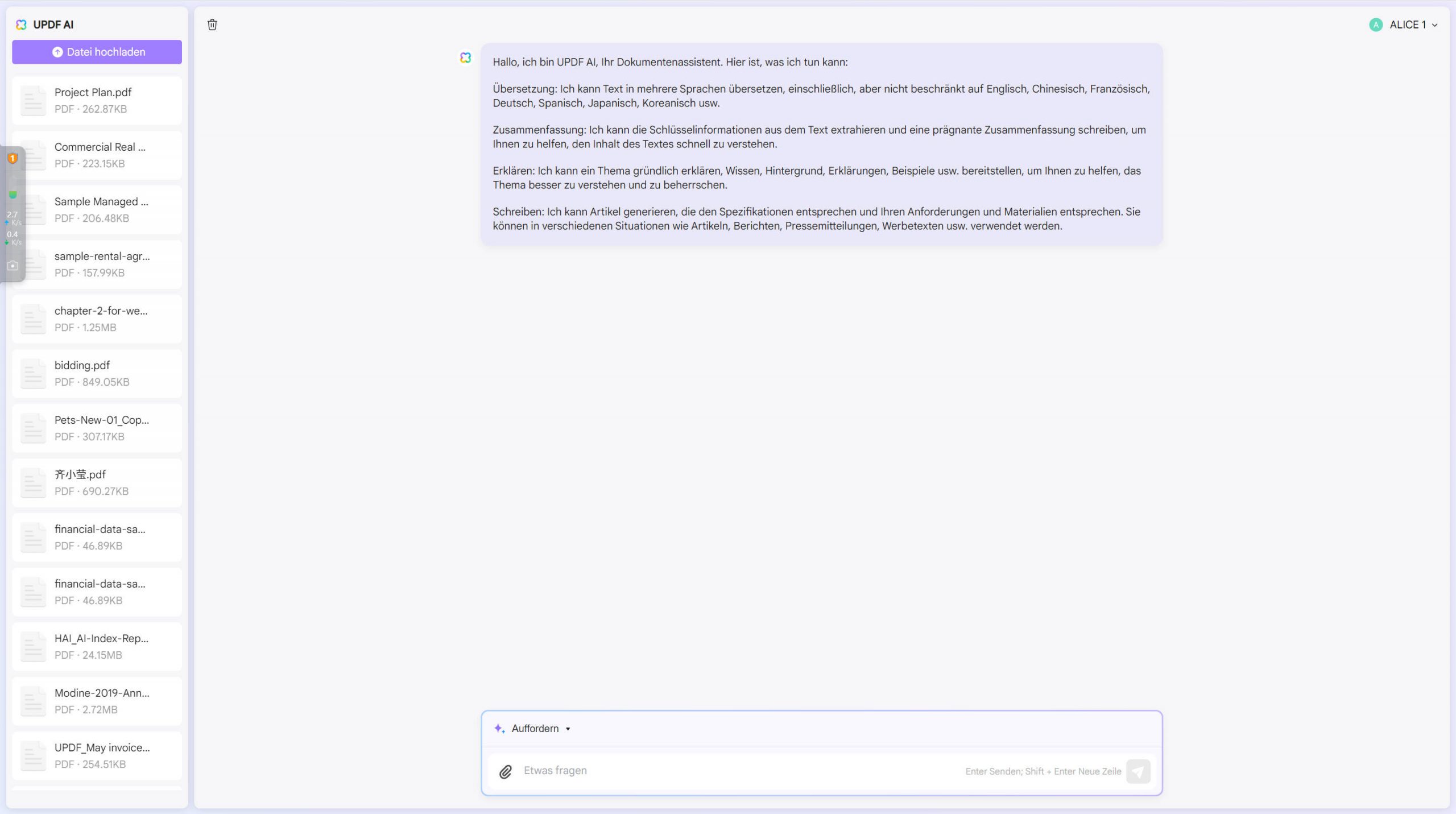 click on upload file to upload Danish PDF with UPDF's Online AI Assistant