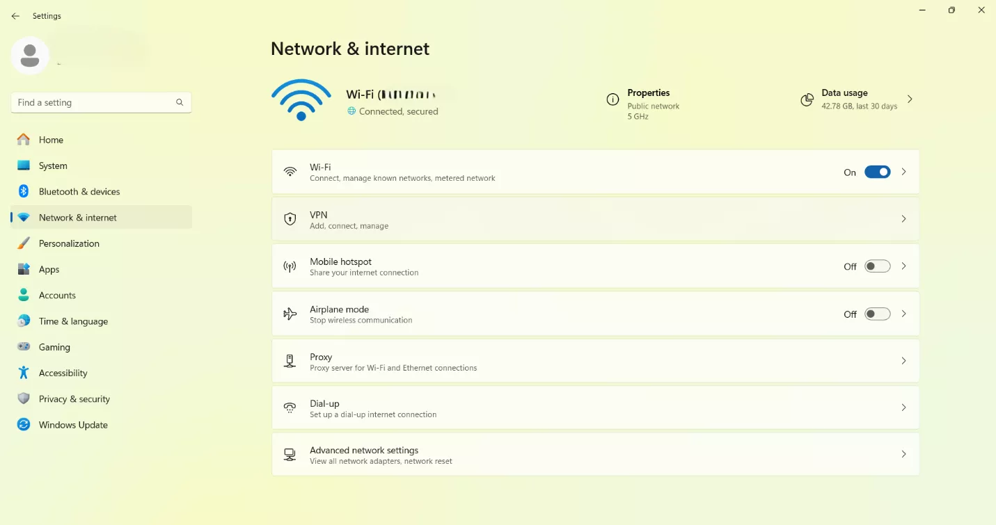  Network and internet on Windows computer