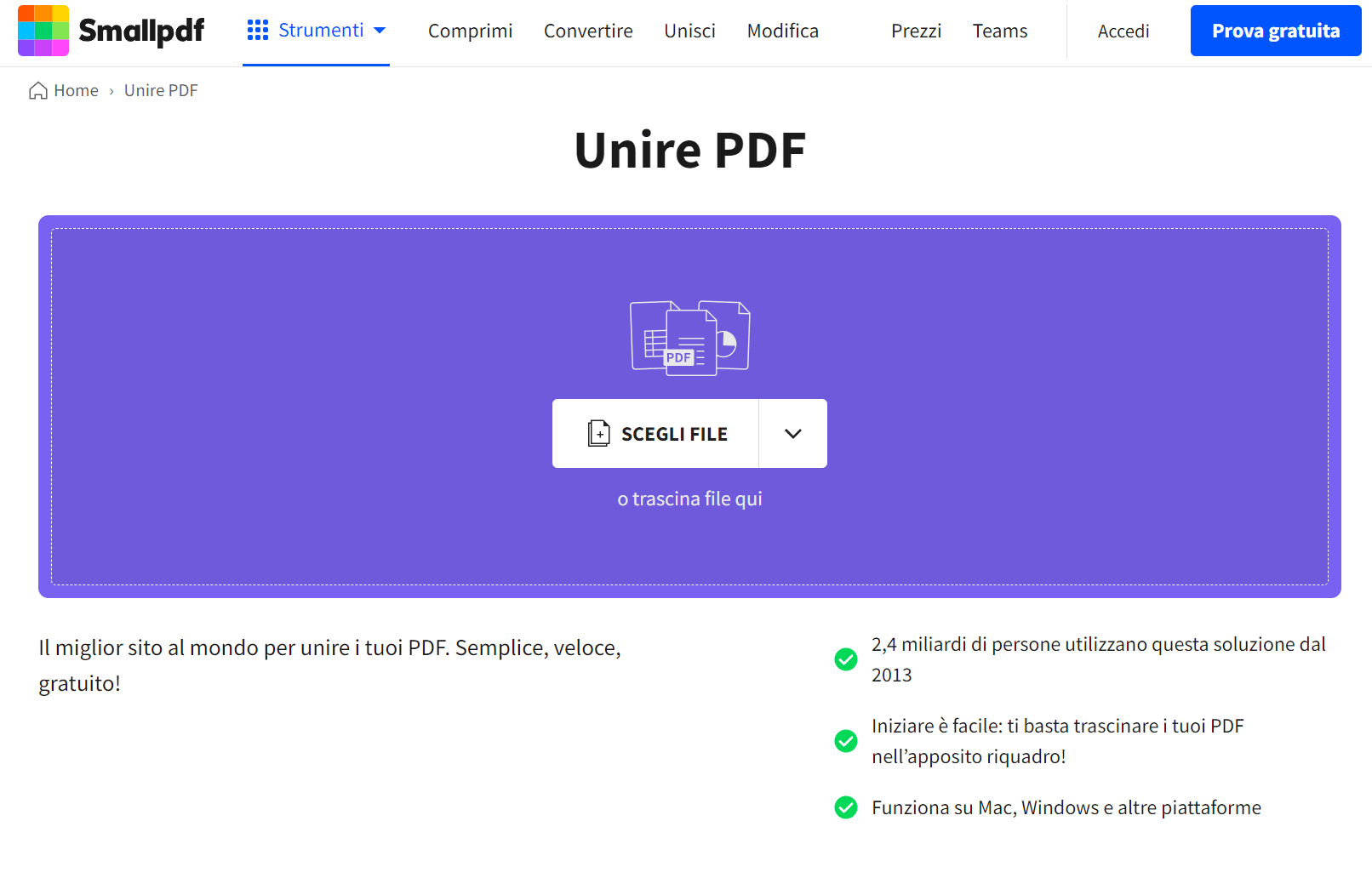 Smallpdf unire PDF