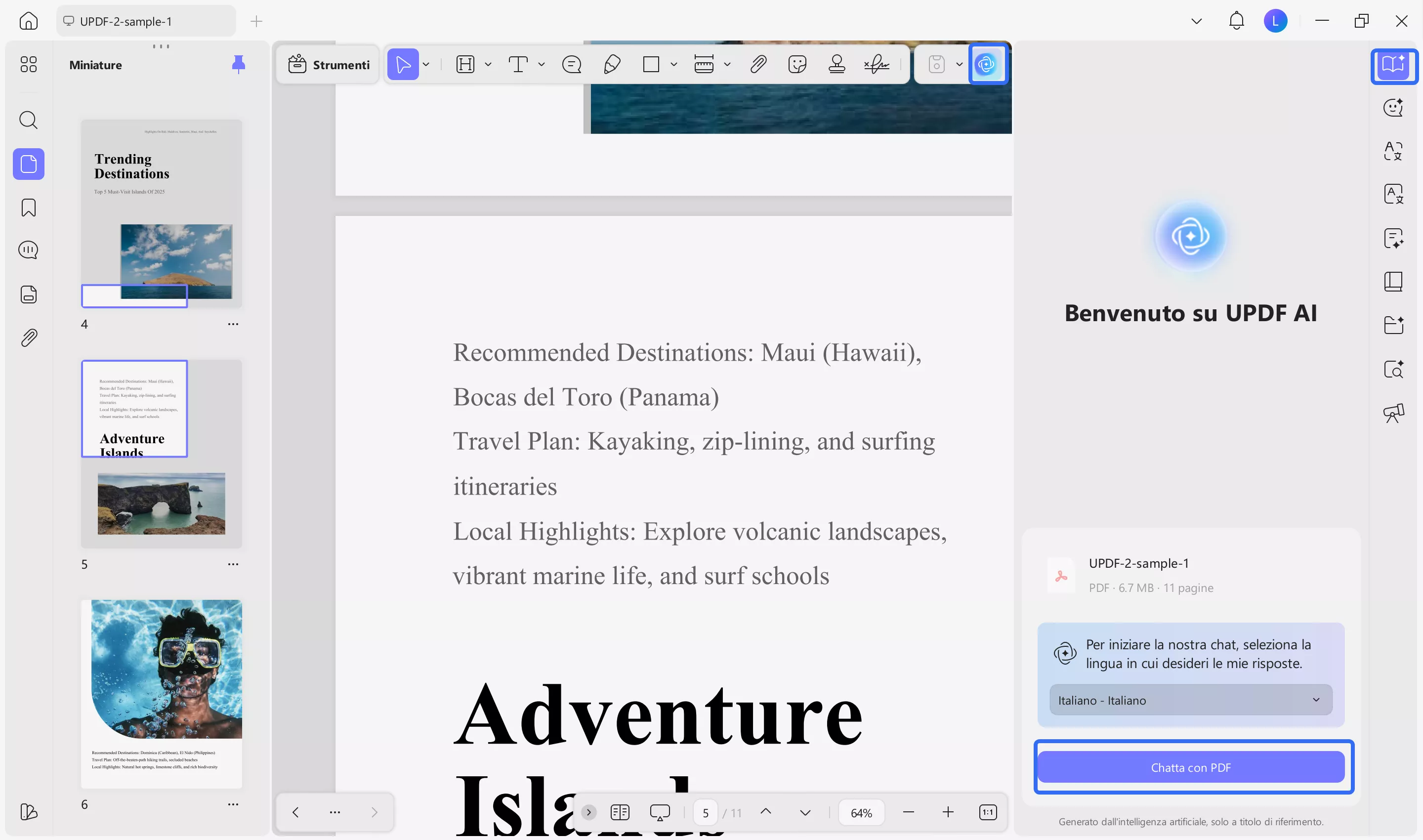 navigate to the chat with pdf feature