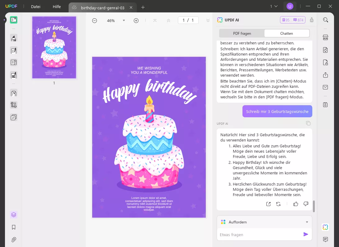 Erstellen Sie Geburtstagswünsche mit UPDF AI