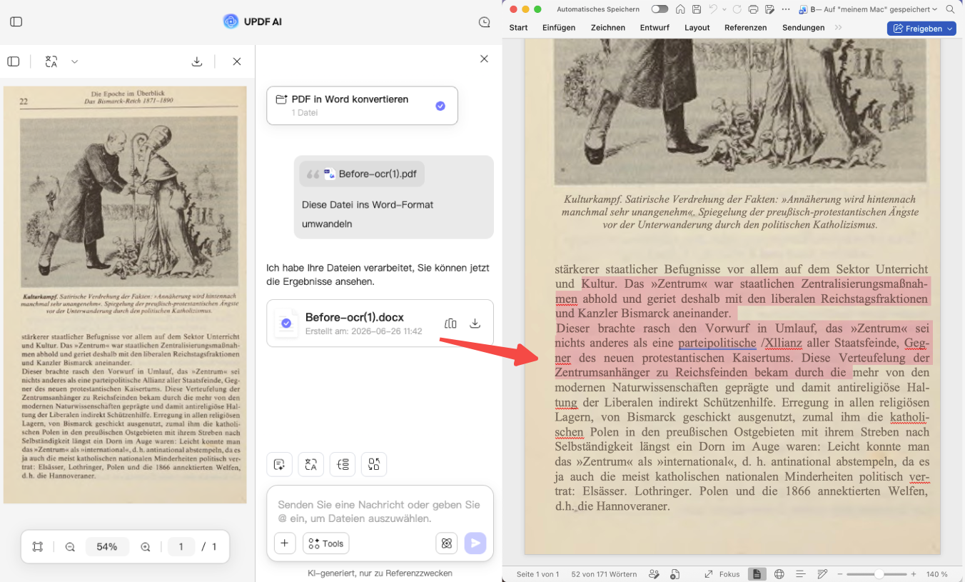 UPDF AI Online führt OCR durch und 
konvertiert gescannte PDF-Dateien in Word-Dateien