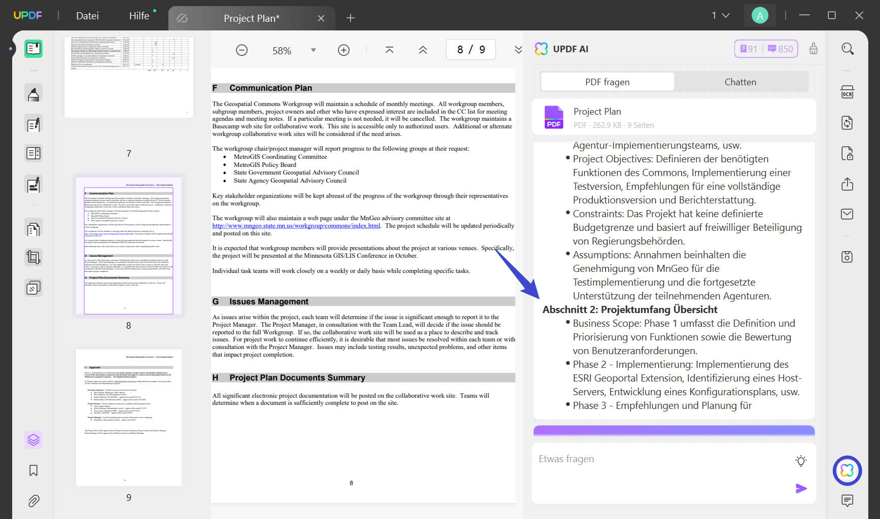 Verwenden Sie die vorgeschlagenen Fragen mit dem AI-Assistenten von UPDF