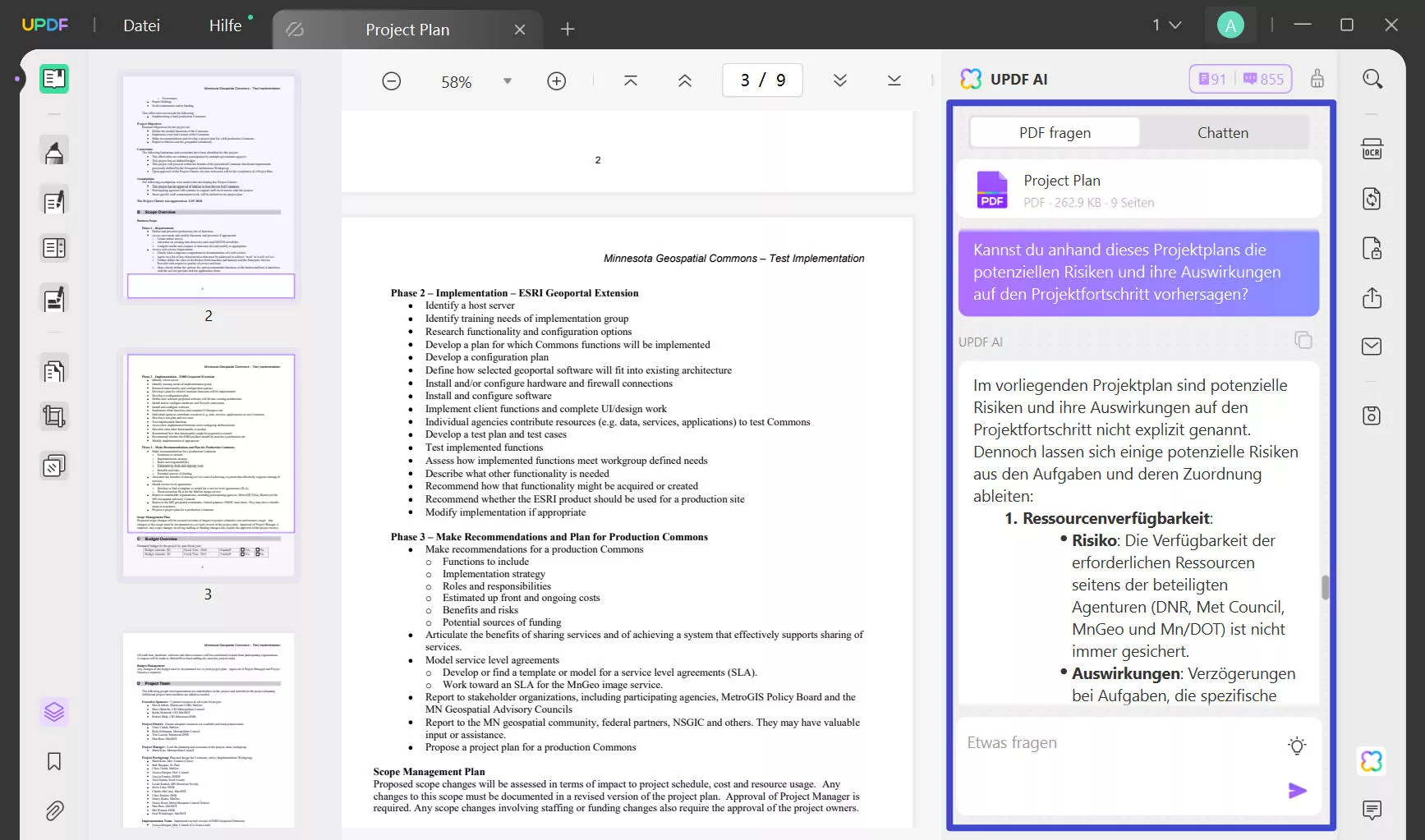 Bitten Sie UPDF AI um die Vorhersage von Projektrisiken mit dem AI-Assistenten von UPDF