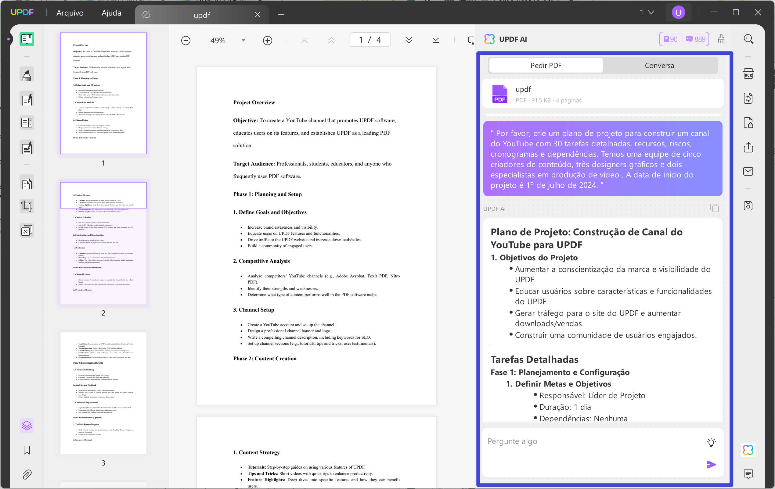 Use o UPDF AI para criar um plano de projeto com o Assistente de IA do UPDF