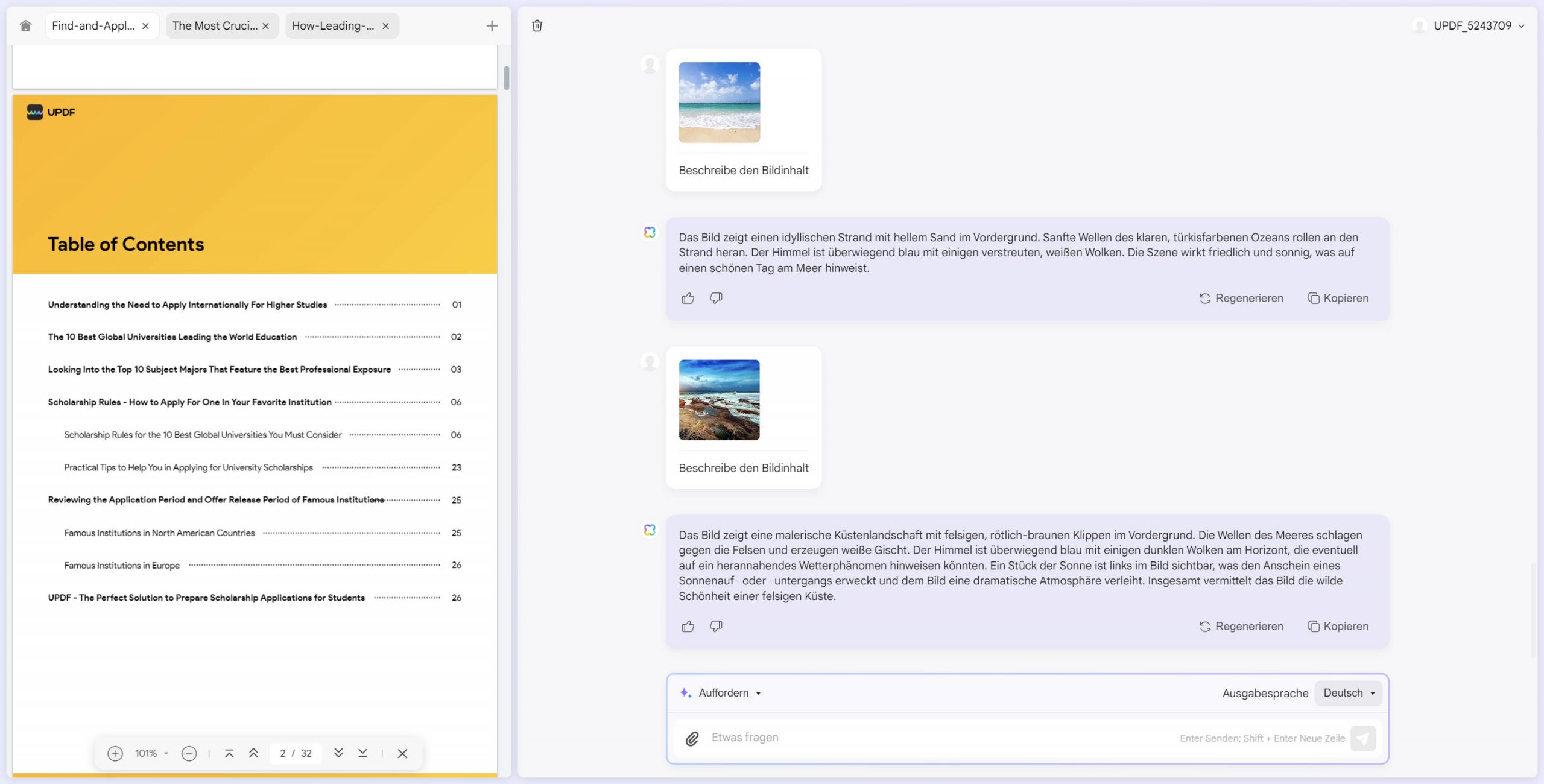 Bildinhalte mit dem UPDF AI-Assistenten online beschreiben