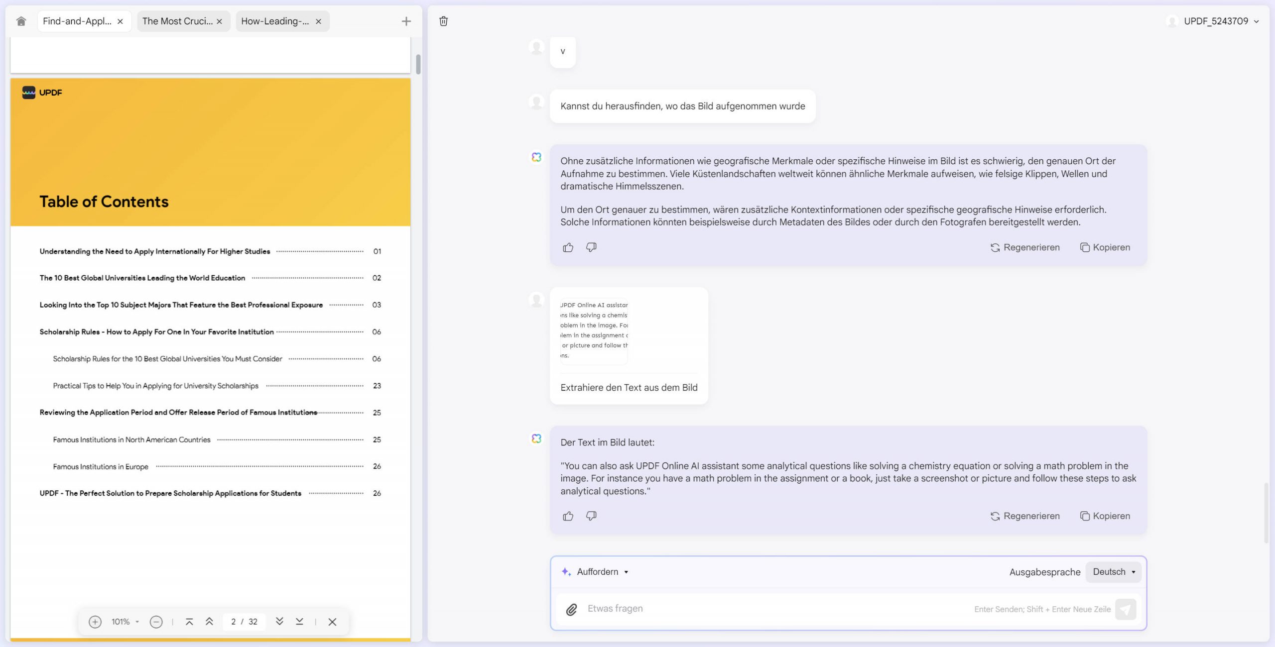 Extrahieren von Inhalten aus dem Bild mit dem AI-Assistenten von UPDF