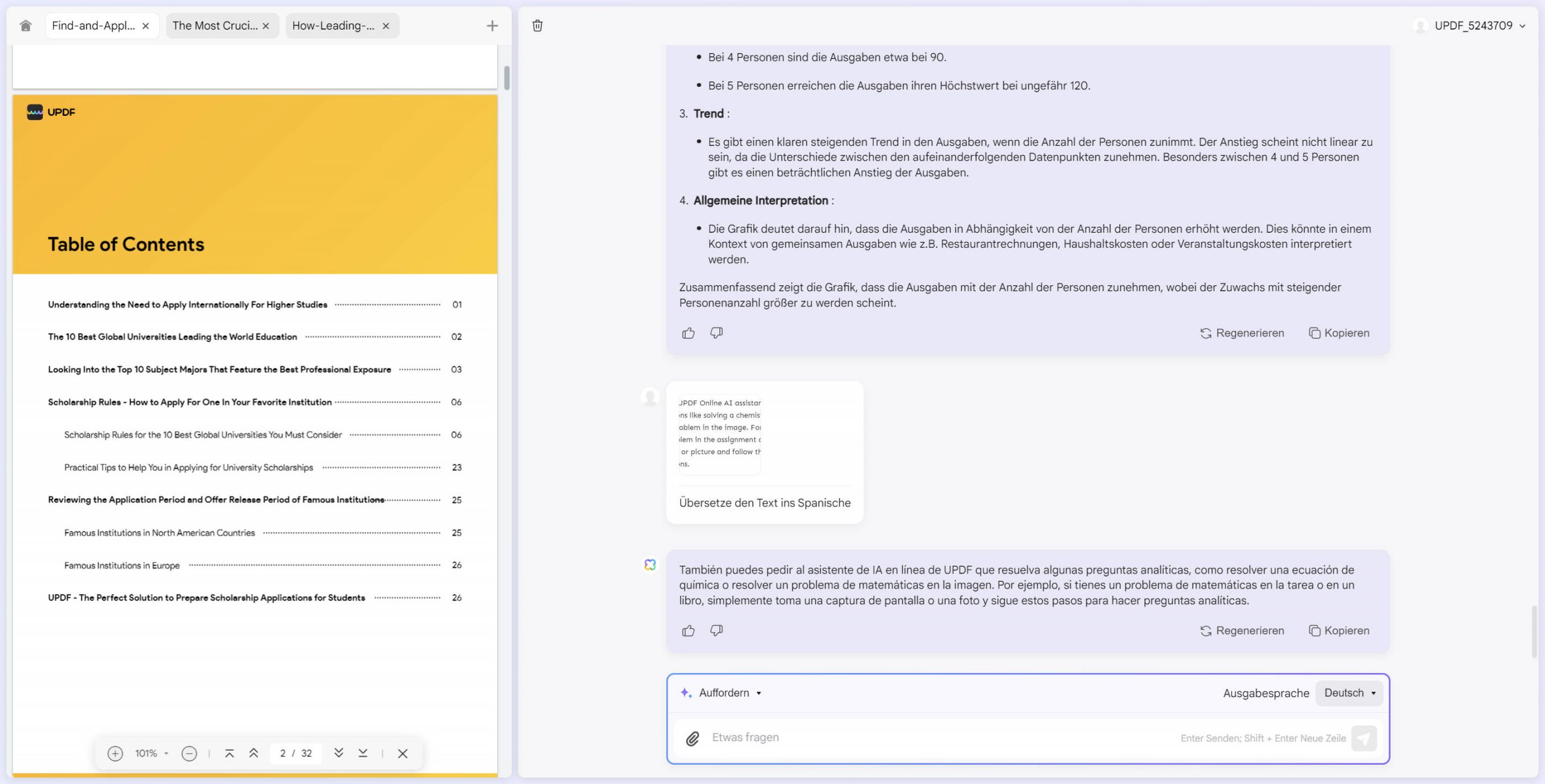 Übersetzen Sie den Text im Bild mit dem UPDF AI-Assistenten online.