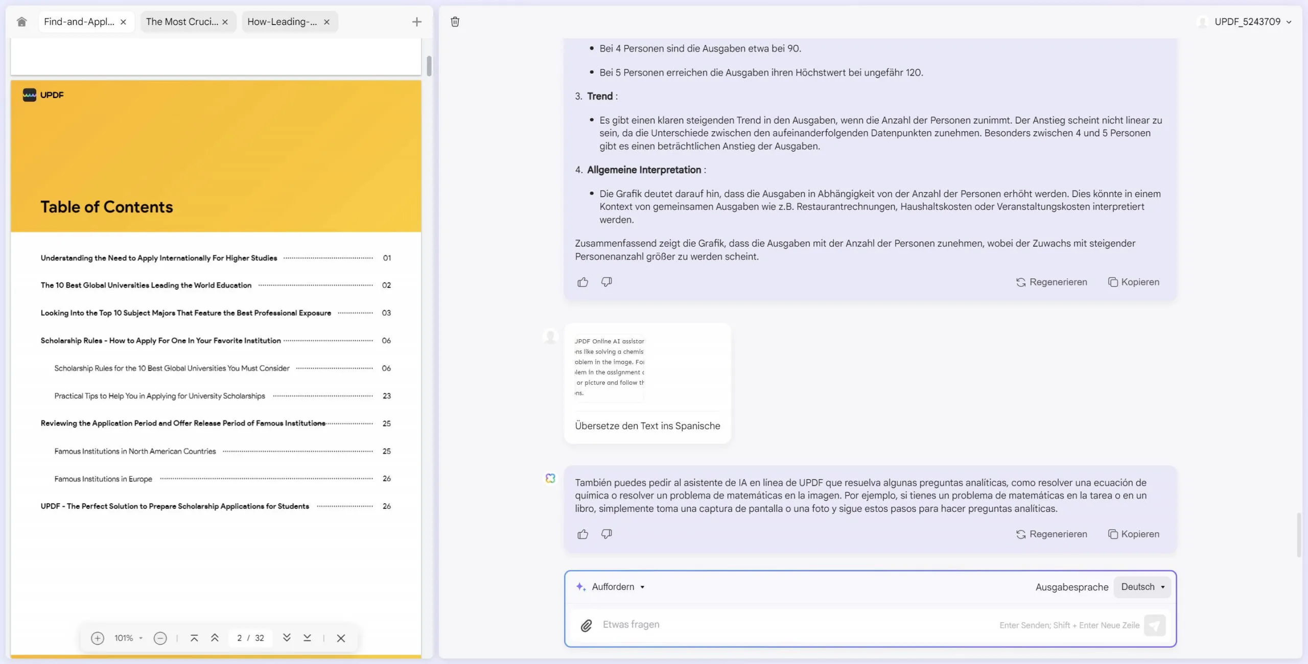Mit einem Bild chatten, den Text im Bild mit dem Online-AI-Assistenten von UPDF übersetzen