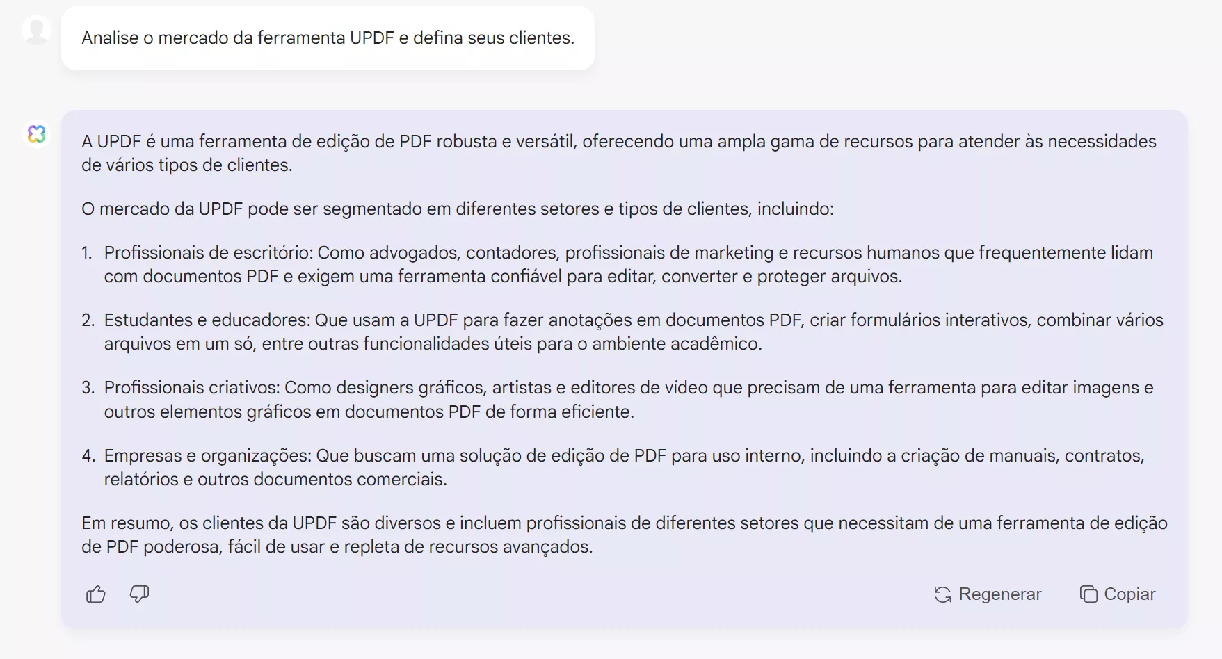 entre no prompt para analisar o mercado com o AI Assistant do UPDF Online