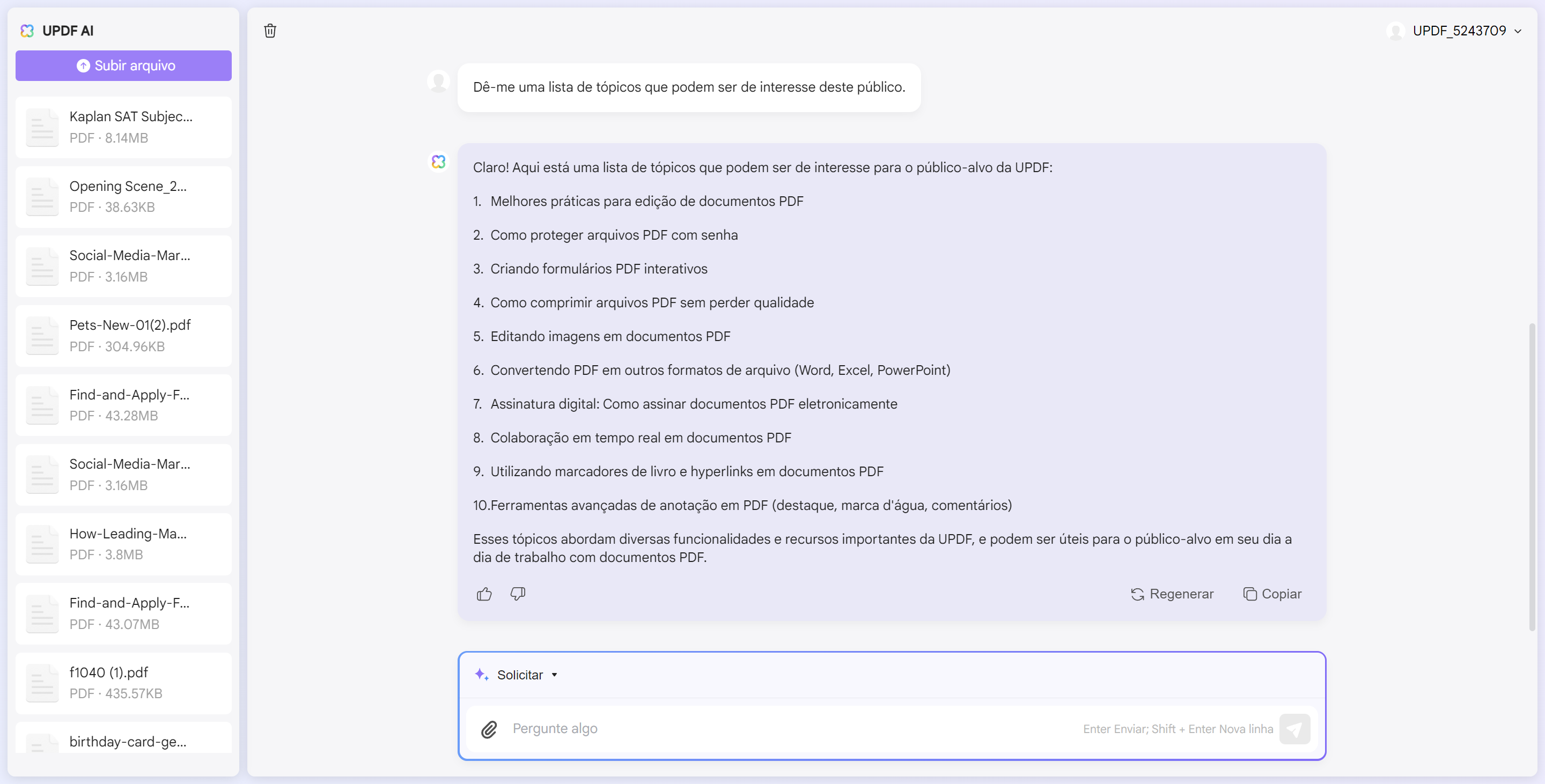 encontre o tópico de interesse dos clientes com o Assistente de IA Online da UPDF