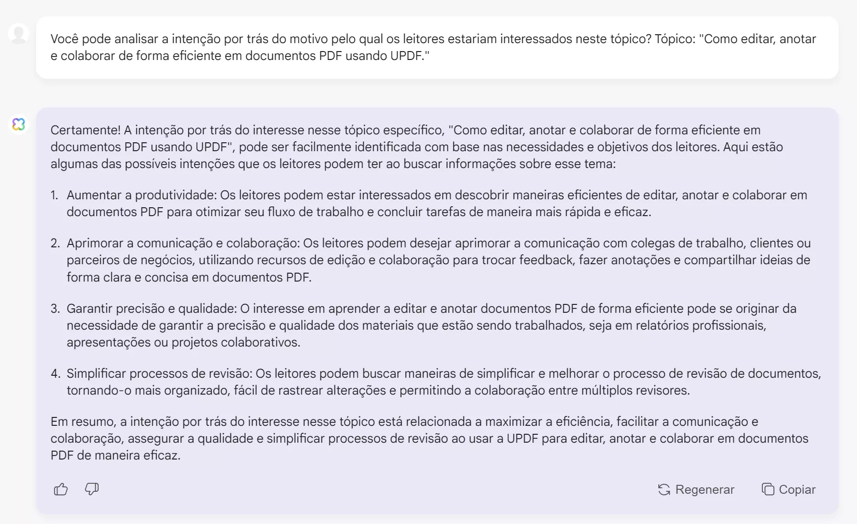 faça uma análise de intenção com o AI Assistant Online da UPDF