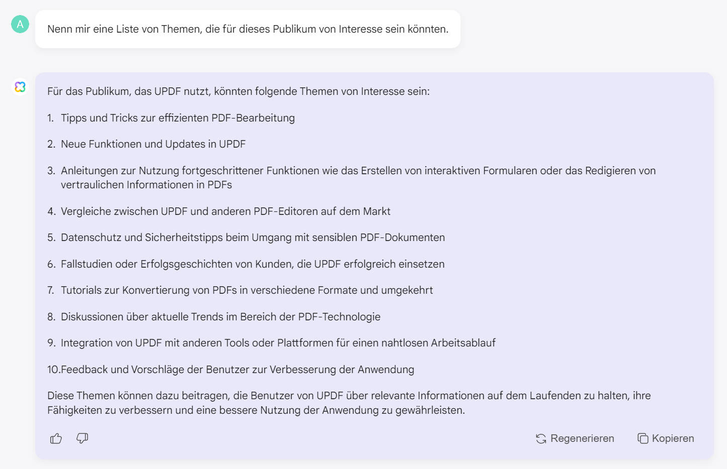Mit dem AI-Assistenten von UPDF das Thema finden, das den Kunden interessiert