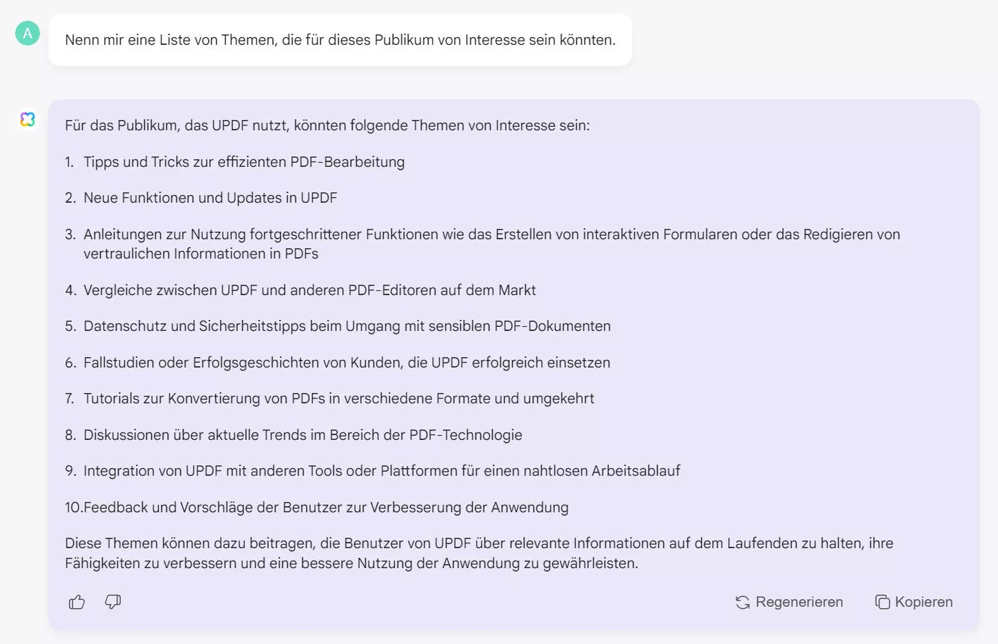 Mit dem AI-Assistenten von UPDF das Thema finden, das den Kunden interessiert