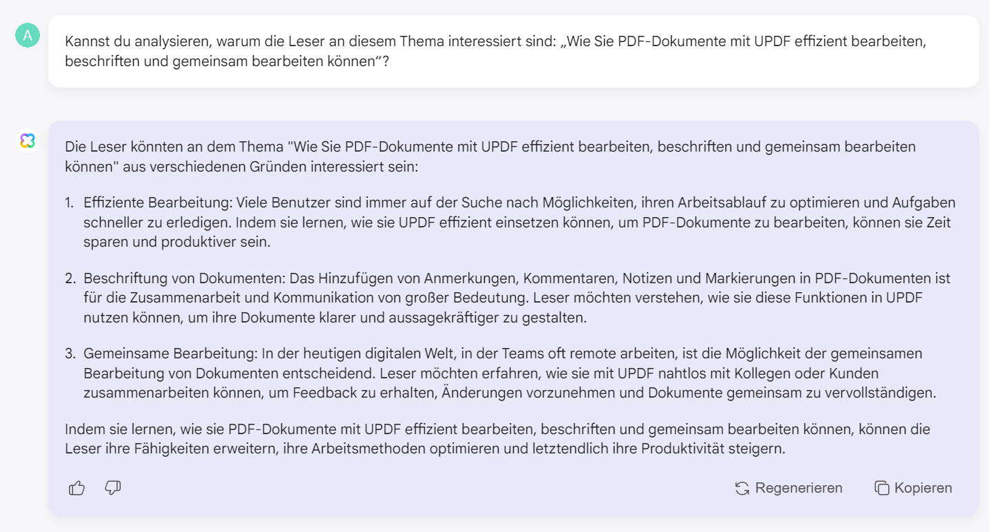 Eine Absichtsanalyse mit dem AI-Assistenten von UPDF Online durchführen