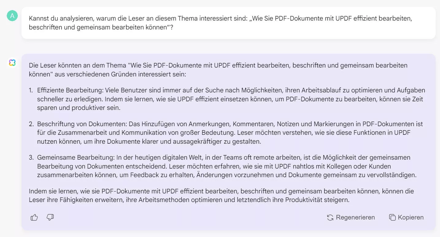 Eine Absichtsanalyse mit dem AI-Assistenten von UPDF Online durchführen