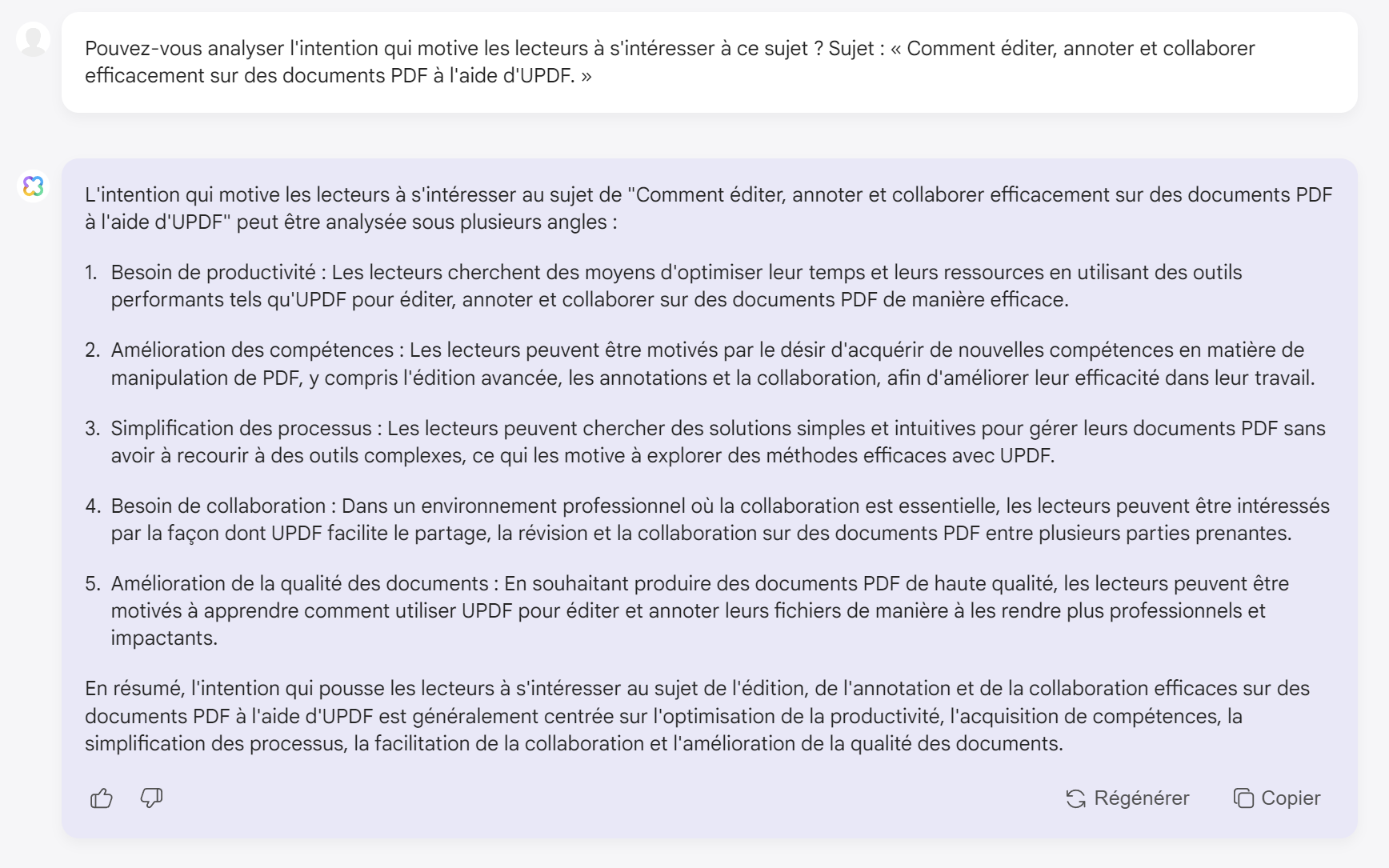 effectuer une analyse d'intention avec l'assistant IA en ligne de l'UPDF