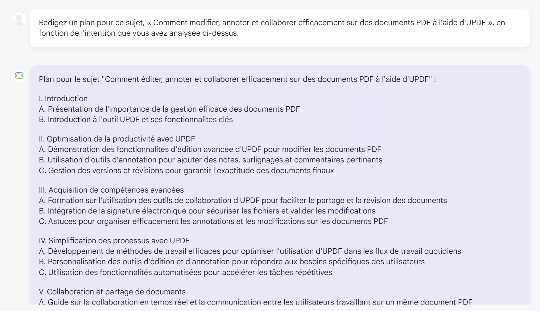 demandez à l'assistant ai updf d'écrire un plan.