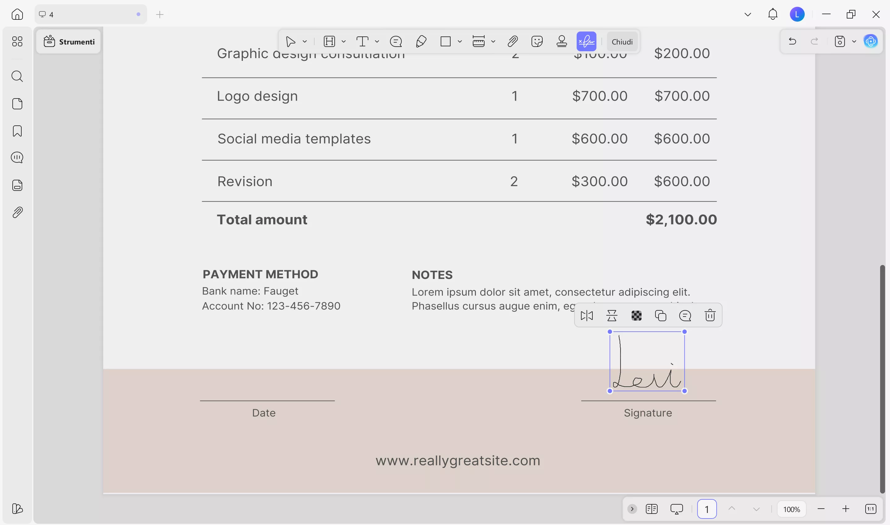 create a signature for pdf invoice 3