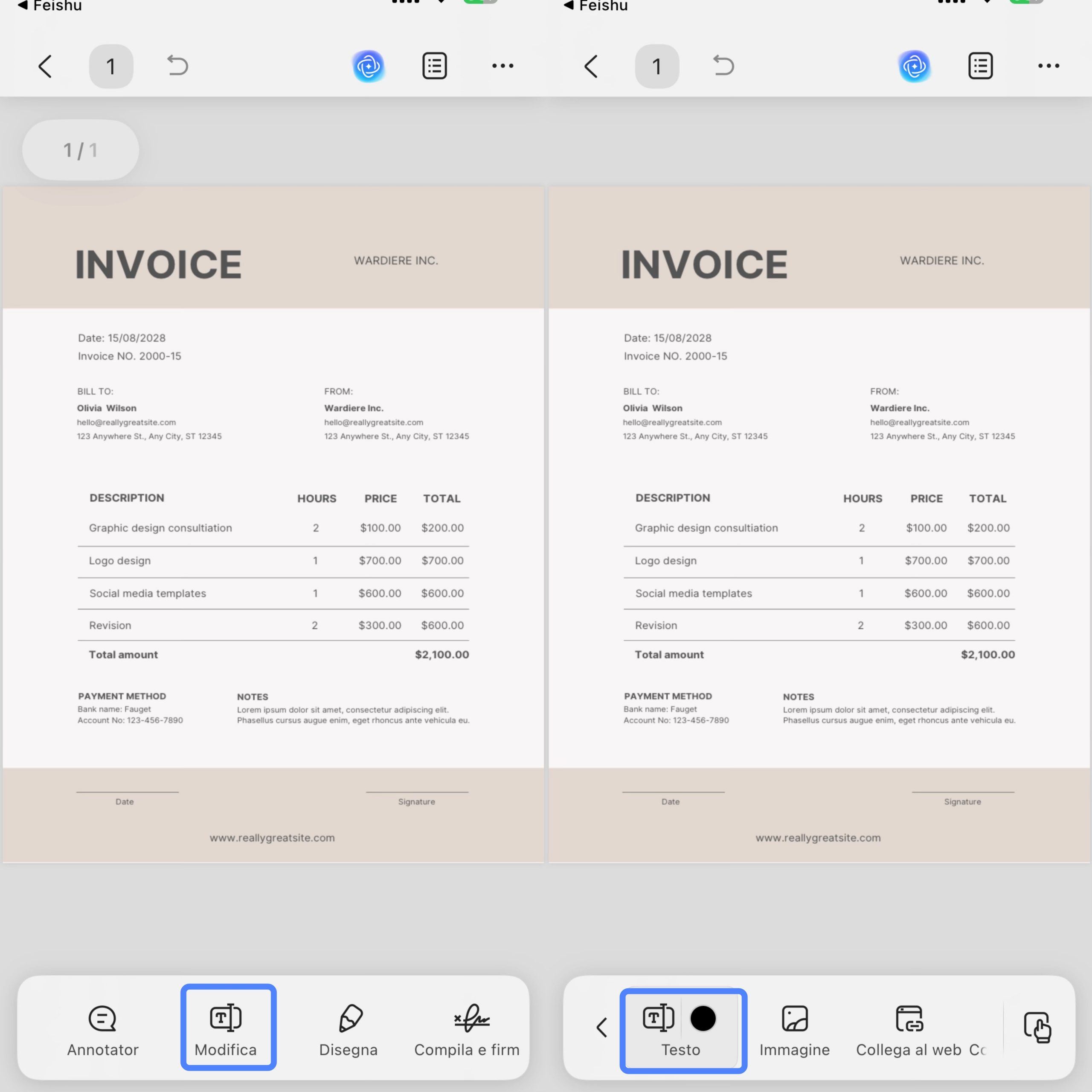 edit pdf invoice template on mobile