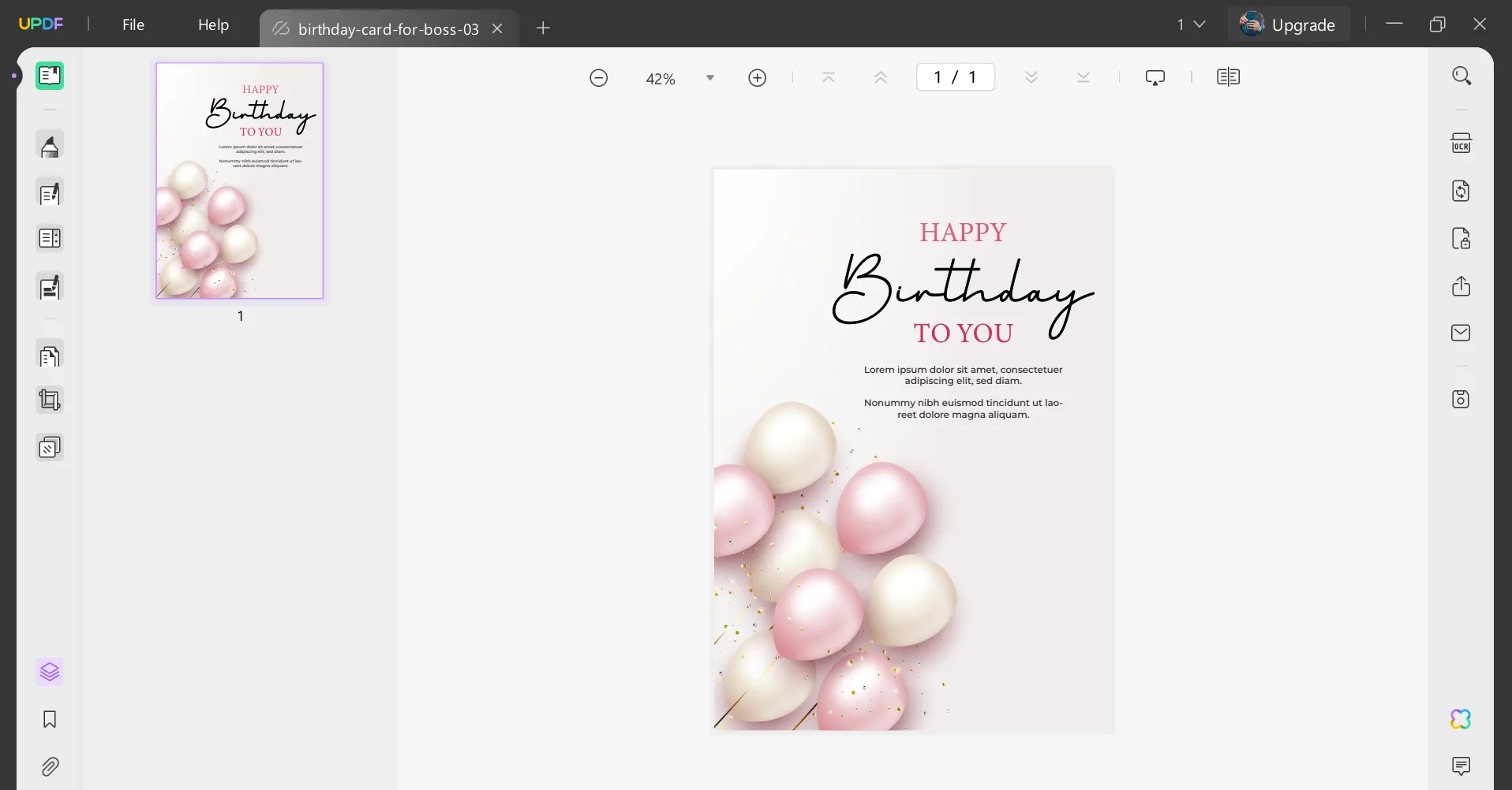 open birthday card template with updf