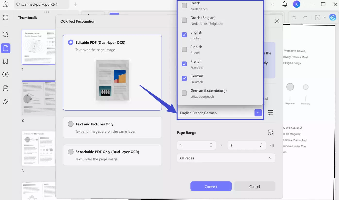 updf ocr supports multiple languages