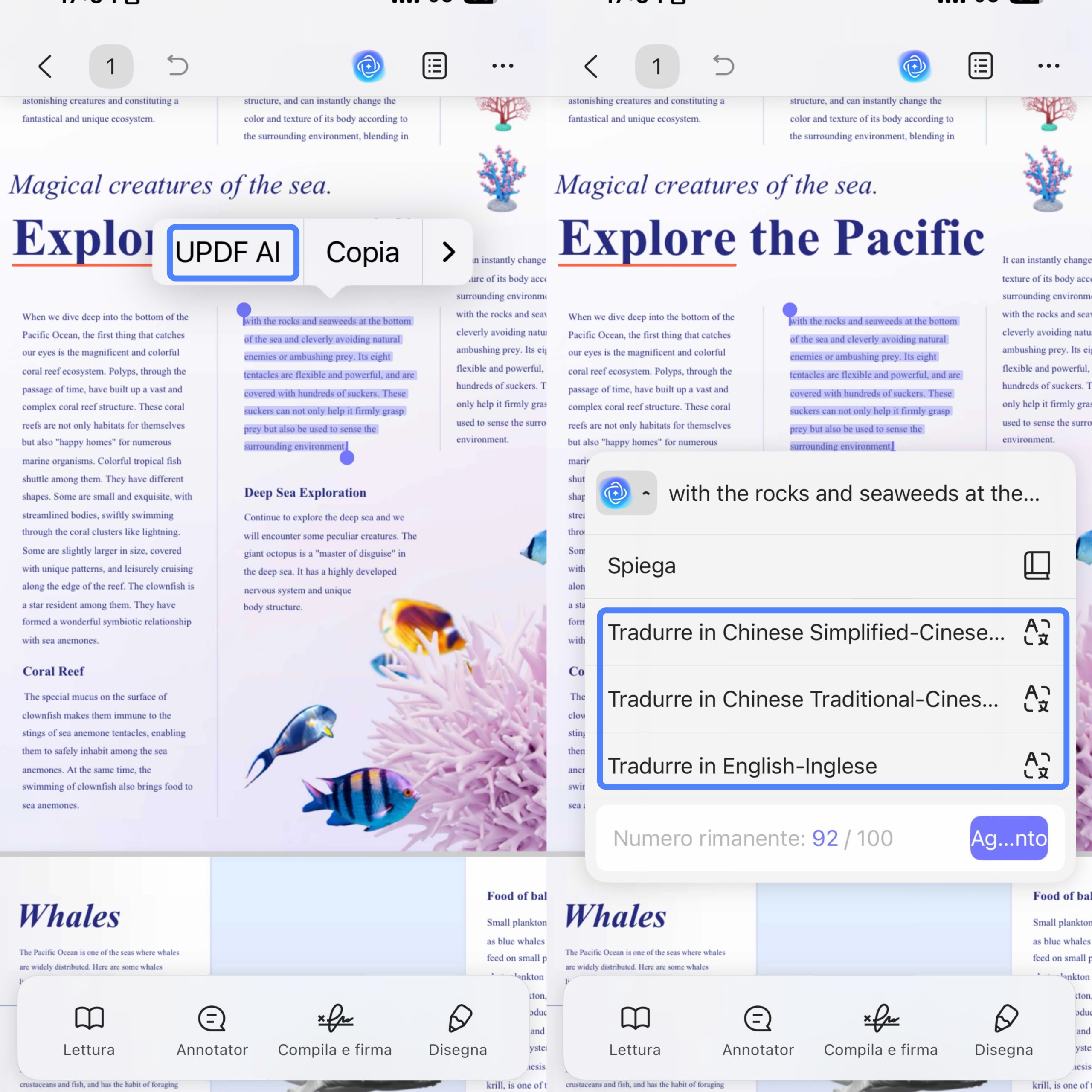 translate text after selecting content