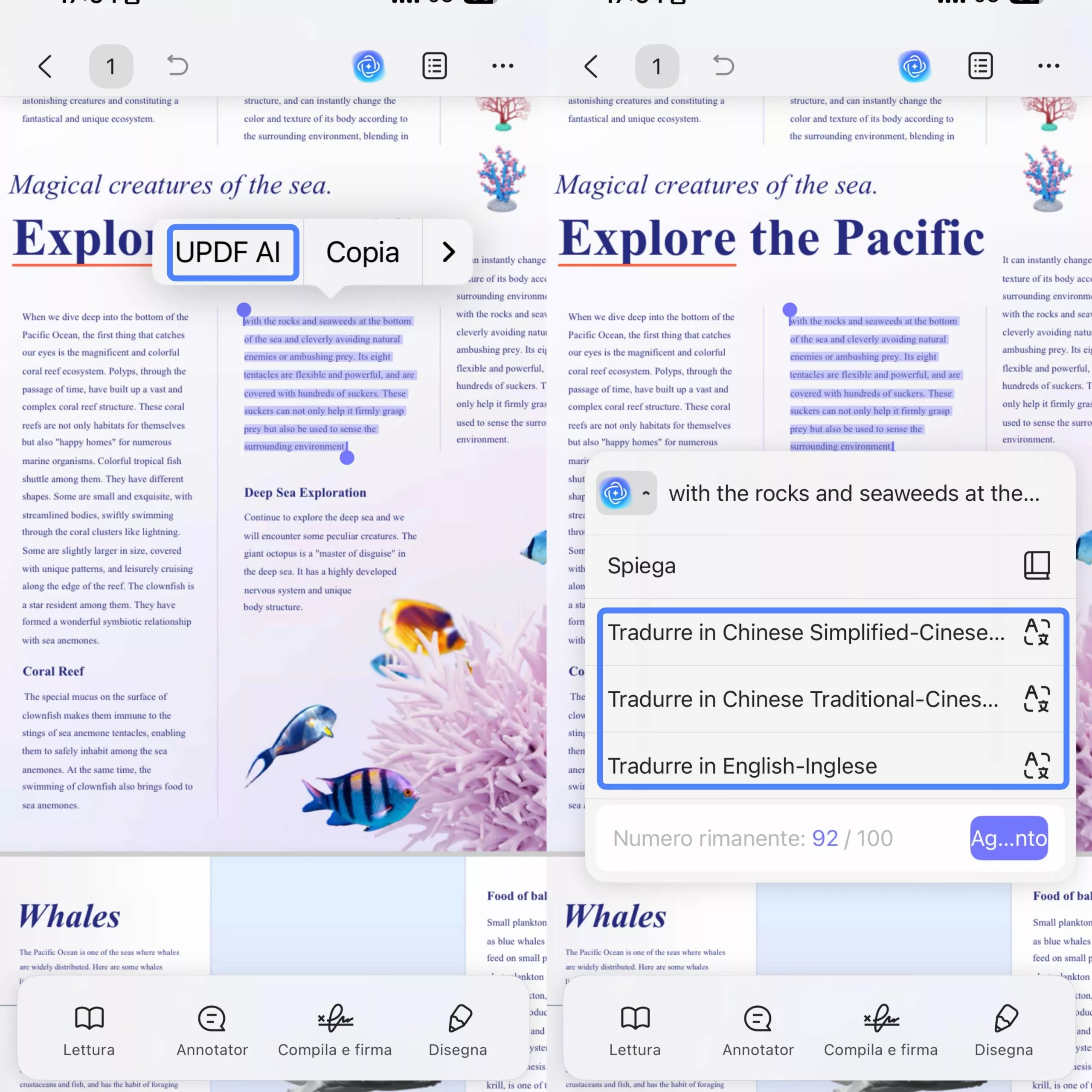 translate text after selecting content