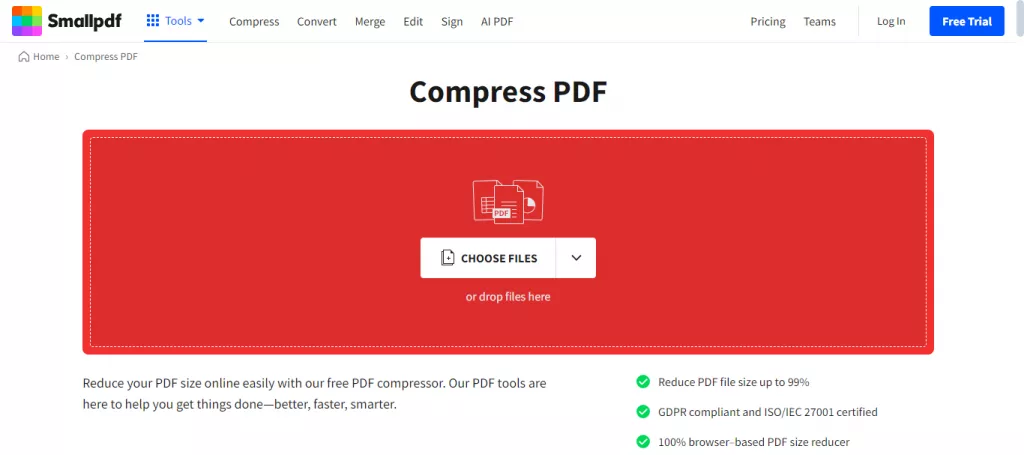 upload the pdf file with smallpdf