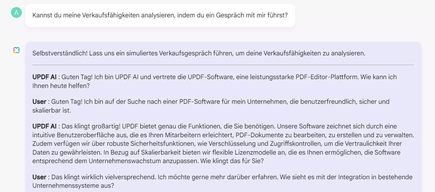 Wie Sie AI im Vertrieb einsetzen bitten Sie UPDF AI, ein Gespräch mit Ihnen zu führen.